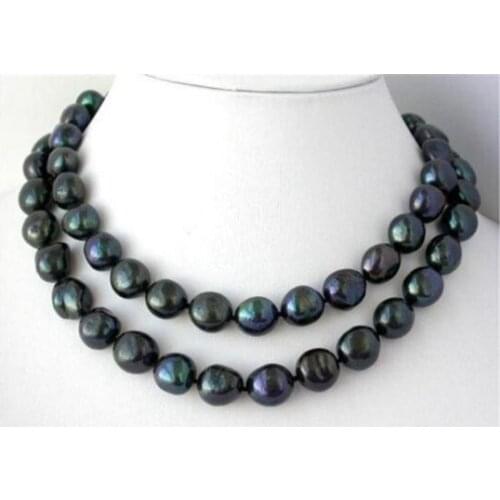 NEW 32 inches 9-10mm nature baroque black freshwater pearl necklace AAA