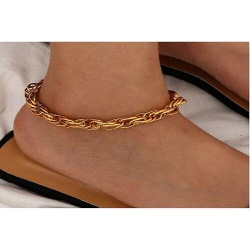 New arrival fashion Cuban thick aluminum chain anklet bohemian style 2021 fashion simple twisted chain anklet