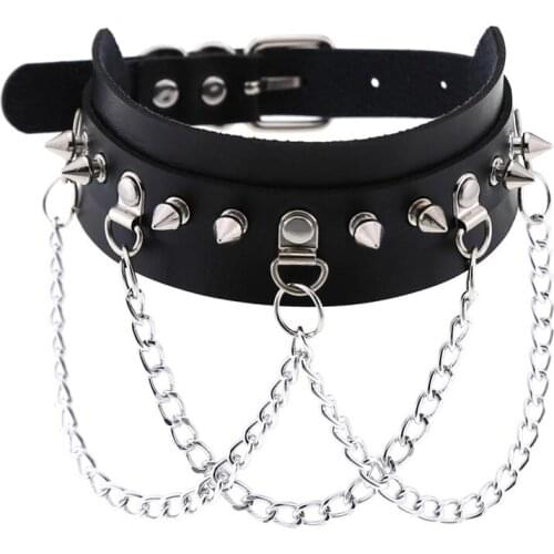 Women Fashion Choker With Spikes Collar Man Leather Necklace Chain Jewelry On The Neck Punk Chocker Aesthetic Gothic Accessories