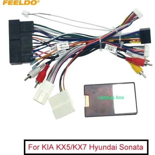 FEELDO Car 16pin Audio Wiring Harness With Canbus Box & Amplifier For KIA KX5/KX7 Hyundai Sonata 9 Stereo Installation Wire Adap