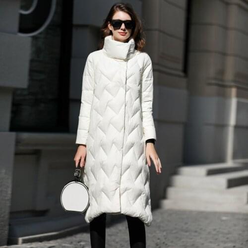 Fashion stand collar white goose down coat female Fluffy warm Down Jacket single breasted was thin goose down Parkas F2317