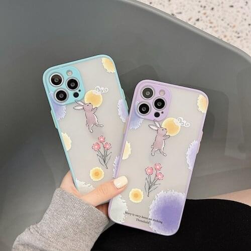Retro Rabbit moon Clouds Flower art japanese Phone Case For iPhone 11 12 Pro Max Xr Xs Max 7 8 Plus X 7Plus case Cute Soft Cover