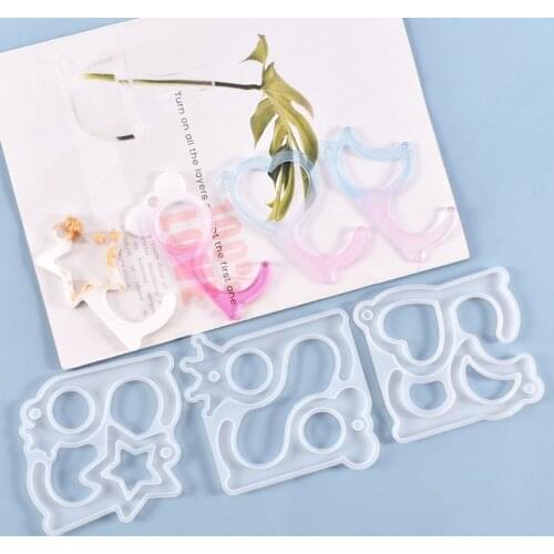 DIY Crystal Epoxy Resin Mold Contactless Keychain Press Elevator Door Opener Necklace Pendant Silicone Mold