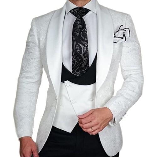 Slim Fit Wedding Groomsman Tuxedo 3 Piece Floral Pattern Men Suits with Pants Male Fashion Jacket Waistcoat Male Costume 2021