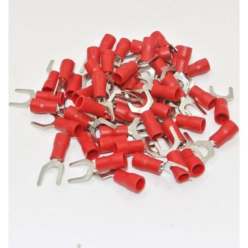 SV1.25-3.5 1000PCS Red Insulated Fork Wire Connector Electrical Crimp Terminal 22-18AWG #6