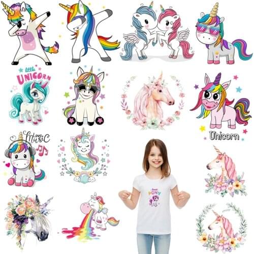 Iron on Cute Unicorn Patches Set for Kids Clothing DIY T-shirt Applique Heat Transfer Vinyl Unicorn Patch Stickers Thermal Press