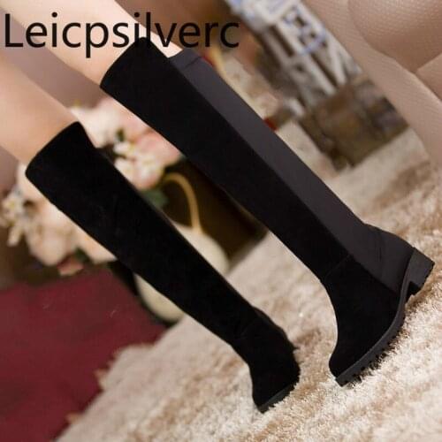 Womens Boots The New Autumn And Winter Round head Color matching Low-heeled High tube Womens shoes plus size 34-43 3cm high