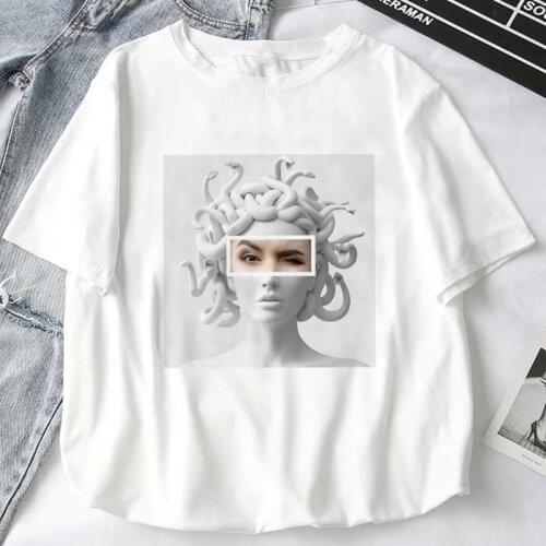 Womens T-Shirts Mythology Story Medusas Head Will Life Men Into A Stone Tees Top Female T-Shirt Harajuku Shirt Woman Tshirts