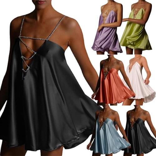 Women Sexy Backless Summer Dress Metal Drill Chain Deep-V Hollow Out Party Club Mini Dresses for women 2021