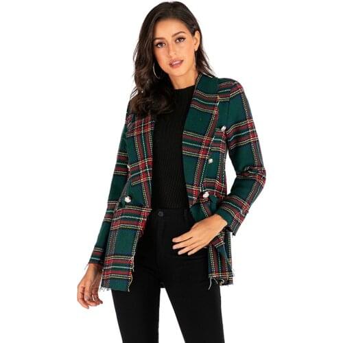 Double-sided Wool Coats Jackets Womens 2020 Autumn Winter Warm Long Sleeve Thick Cotton Plaid Cardigan Outerwear Office Wear