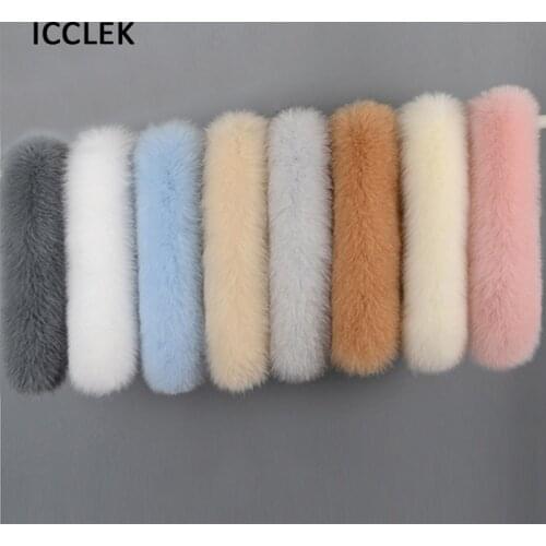 Winter Fox Fur Collar For Women Coat Fluffy Real Fur Hat Strips Hooded Fur Collar Scarf Genuine Warm Fox Fur Shawl Scarves