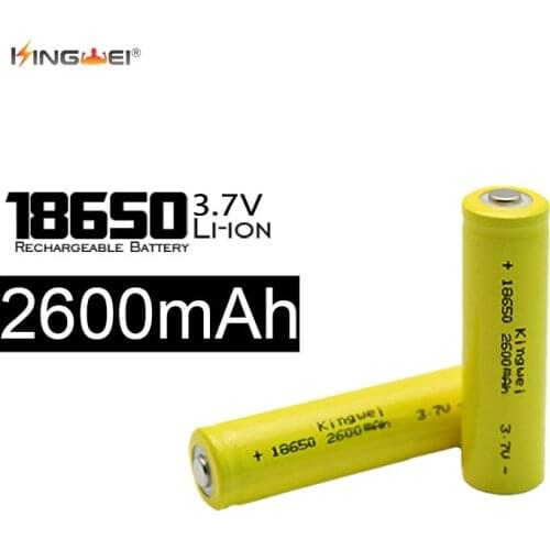 2018 Brand New KingWei Yellow 2600mah 3.7v Li-ion Battery 18650 Cell Rechargeable Pointed Battery for Flashlight