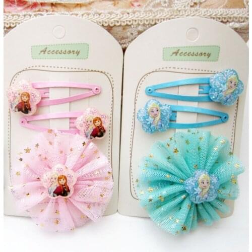 3pcs Disney Princess baby playpens Children Cartoon Hairpin Girl Accessories ring Hair clip Headwear Frozen Elsa jewelry hairpin