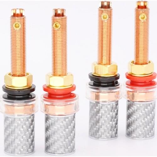 4pcs/Set Hi-End Carbon Fiber Red Copper Plated Speaker Terminal Long Binding post 4mm jack banana plug Binding Post