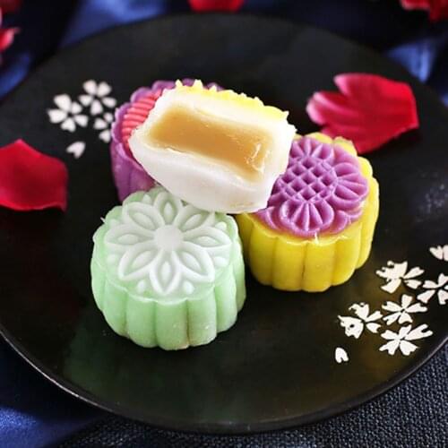 6pcs 3D Flowers Stamps Moon Cake Decor Mould Barrel Round Mooncake Mold 50g Pastry Mooncakes Hand DIY Tool