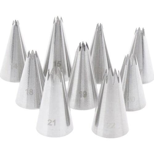 9pcs Open Star Cream Piping Nozzles Cake Decorating Set Metal Pastry Bag Tips