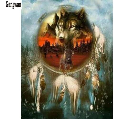 Diamond embroidery wolf dream cather diamond painting full square round diamond mosaic rhinestone fantasy animal home wall decor