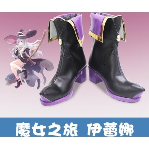 Anime Witchs Journey Irena Cosplay Boots Black Purple Shoes Custom Made Any Size for Halloween Party Props