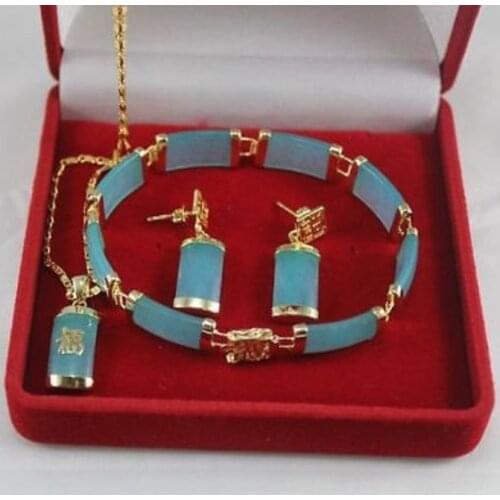 FREE SHIPPING Fine Blue fine stone pendant necklace bracelet earrings sets AAA style 100% Natural fine stone Noble Fine jewe