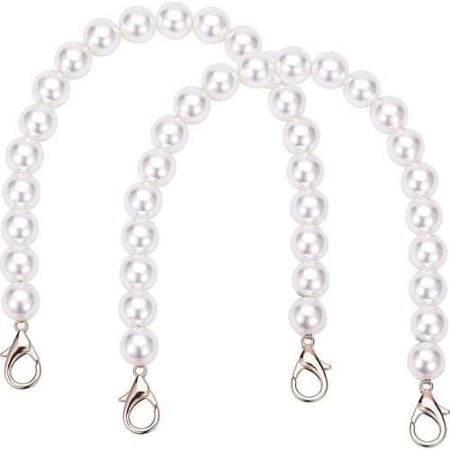 2Pcs 12 Inch Imitation Pearl Bead Handle Short Bag Chain Strap Replacement Bag Chain for Handbag Clutch Crafts Making