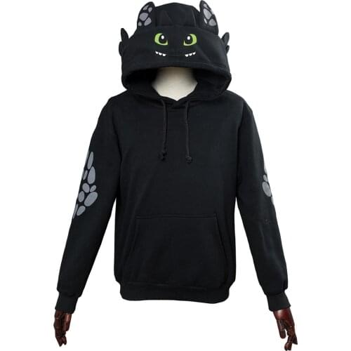 How to Train Your Dragon Hoodie Toothless Cosplay Printed Pullover Sweatshirts Jacket Black Hooded Coat for Adult Kid
