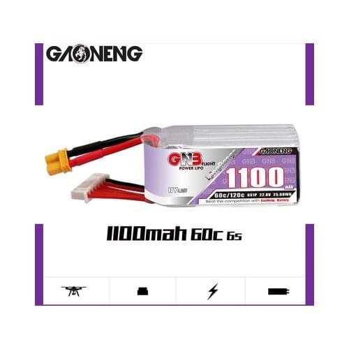 Gaoneng 1100mAh 6S 22.8V 60C/120C LiHV Lipo Battery with XT30/XT60 Plug for FPV Racing Drone RC Quadcopter Helicopter RC Parts