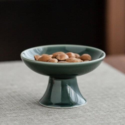 Japanese-style Ceramic Light Snack Fruit Plate Retro Matte High-foot Storage Tray Simple Home Desktop Dried Fruit Dessert Plate