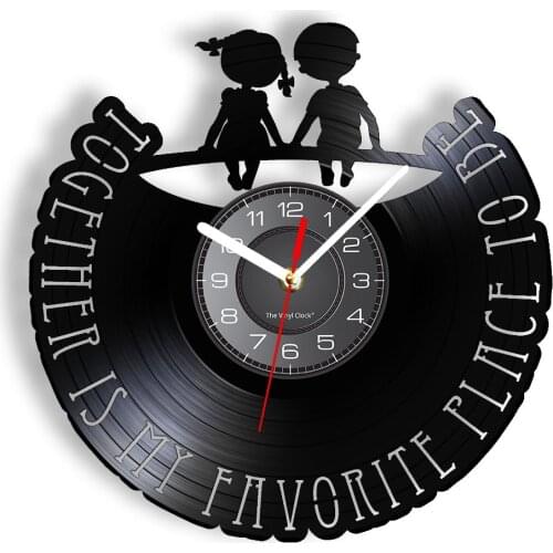 Love To Be Together Wall Clock Made Of Real Vinyl Record Intimacy Of Childhood LED Backlight Modern Wall Watch Disk Crafts Decor