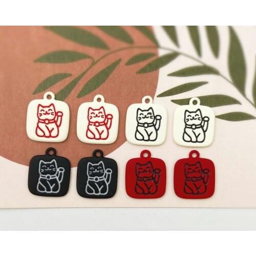 40pcs/lot cartoon Lucky Cat pattern core geometry square shape Rubber paint alloy floating locket charms diy jewelry making