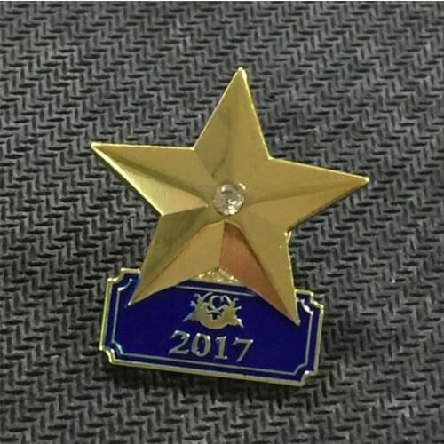Factory Design Pentagram Shape Metal Badge Back Butterfly Buckle Plating Gold Badge