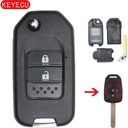 Keyecu Modified Flip Remote Car Key Shell Case Fob 2 Button for Honda Accord Civic CR-V HR-V Uncut Blade