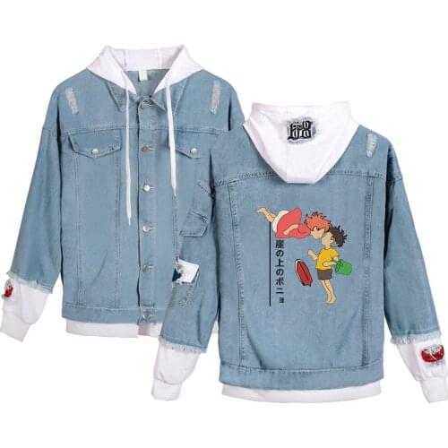 Fashion Hot Anime Ponyo on the Cliff Denim Stitching Jacket Teens Girls Ponyo on the Cliff Jeans hoodies Harajuku Anime Hoodies