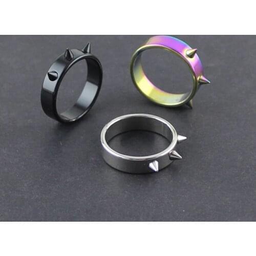 2021 Fashion Punk Jewelry Titanium Spiked Rivet Cone Self-defense Nail Barbed Rings Anillos Mujer Finger Rings For Women Men
