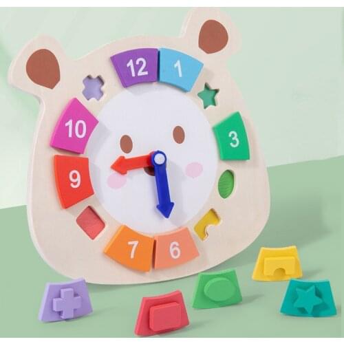 Montessori Wooden Shape Matching Digital Clock Time Cognition Puzzle Toy Preschool Educational Teaching Aids Toys for Kids Gift