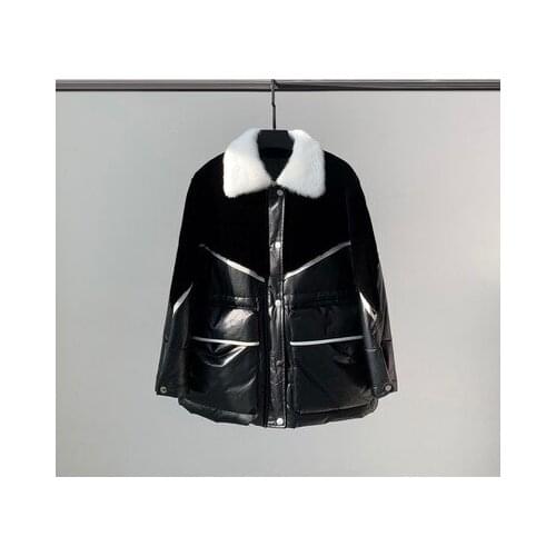 2021 Winter New Fur Coat Female Leather Lamb Hair Stitching Down Jacket Mink Fur Collar Fur Learher Coats Women Korean