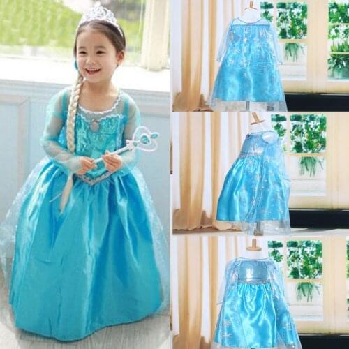 3-8T Toddler Girls Dress Kids Frozen Costume Dress Snow Princess Queen Dress Up Party Gown Cosplay Tulle Dresses For Girls