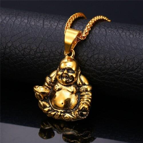 Collare Buddha Necklaces & Pendants Stainless Steel Gold Color Wholesale Maitreya Necklace Women Men Jewelry Buddhism P155