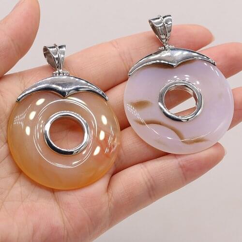 Natural Stone Agates Pendants Flat Round Big Hole Crystal for Jewelry Making Women Necklace Pendant Gifts Accessories