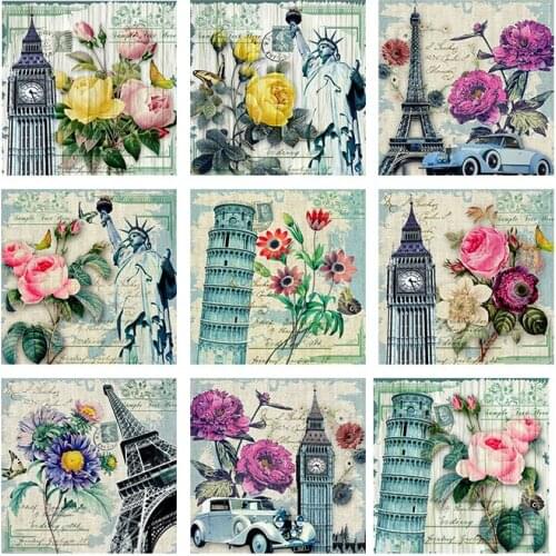 Full Drill Flower Famous Building 5D DIY Diamond Embroidery Painting Diamond Cross Stitch Handmade Mosaic Art Children Gift