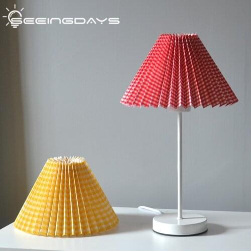 SeeingDays Korean Style Simple Retro Metal Table Lamp Folding Lampshade Fan Small Fresh Vintage Pleated Night Light Bedside Lamp