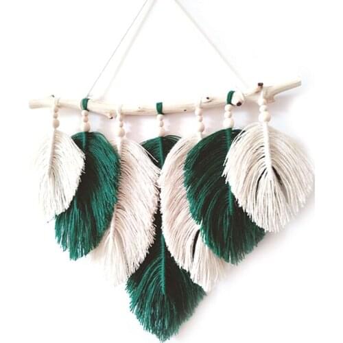 Studio Clothing Home Photography Props Gift Boho Decoration Macrame Leaf Feather Wall Tapestry Headboard Green Decor