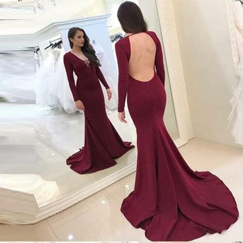 Robe De Soiree Burgundy Evening Dress Long Sleeves 2020 Vestido De Festa Abendkleider Women Elegant Formal Dress
