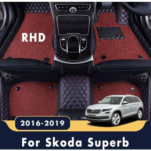 RHD Luxury Double Layer Wire Loop Carpet For Skoda Superb 2019 2018 2017 2016 Car Floor Mats Interior Accessories Protect Covers