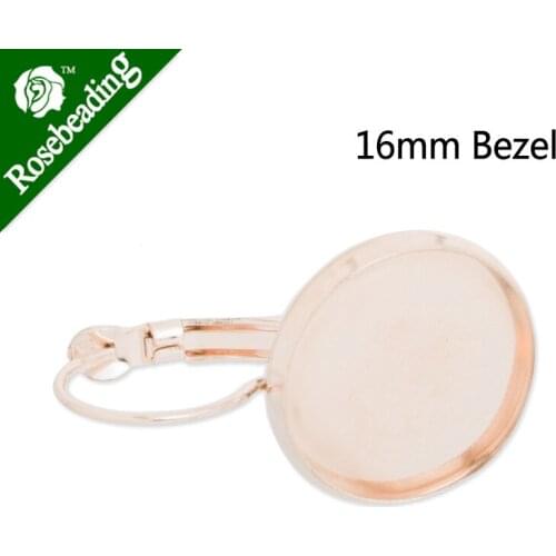 Silver French Lever Back Earrings Blank/Base,Rose Gold Plated,fit 16mm glass cabochons,earring bezels,sold 50pcs/pkg