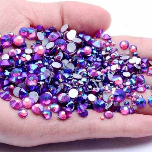 Flatback Strass Round Glass Hotfix Crystal Rhinestones Fushia AB Color 3D Nails Art Backpack DIY Decorations Accessoires