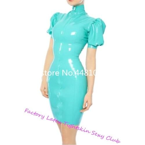 Females Rubber Latex Dress with Front Zip Skirts Sexy Latex Clothes sexy lingerie exotic lingerie stripper clothes no Gloves