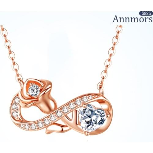 925 Sterling Silver Necklace Flower Love Rose Forever Love Rose Golden Pendant Women Girlfriend Jewelry Bow Necklace Xmas Gift
