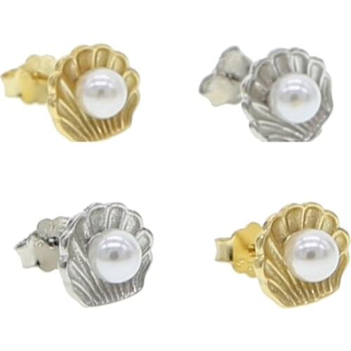 New Geometric 925 sterling silver Stud Earrings For women Fashion Shell 8MM pearl Mini Small Earrings Girls 2021 Boho Jewelry