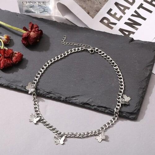 Womens Cute Vivid Butterfly Pendant Choker Necklaces Female Punk Hip Hop Silver Color Chain Collar Chocker Jewelry Party Gifts