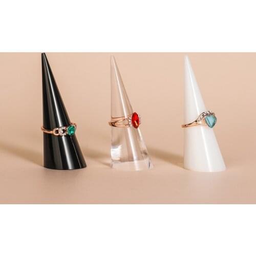 10PCS Acrylic Ring Display Plexiglass Solid Cone Shape Ring Rack Jewelry Showcase Display Stand, (Clear,White,Black,Frosted)